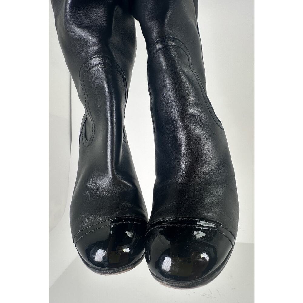 ⭐️ Chanel Black Leather Cap Toe Over The Knee Boots Sz 37 / 7 - Picture 5 of 16